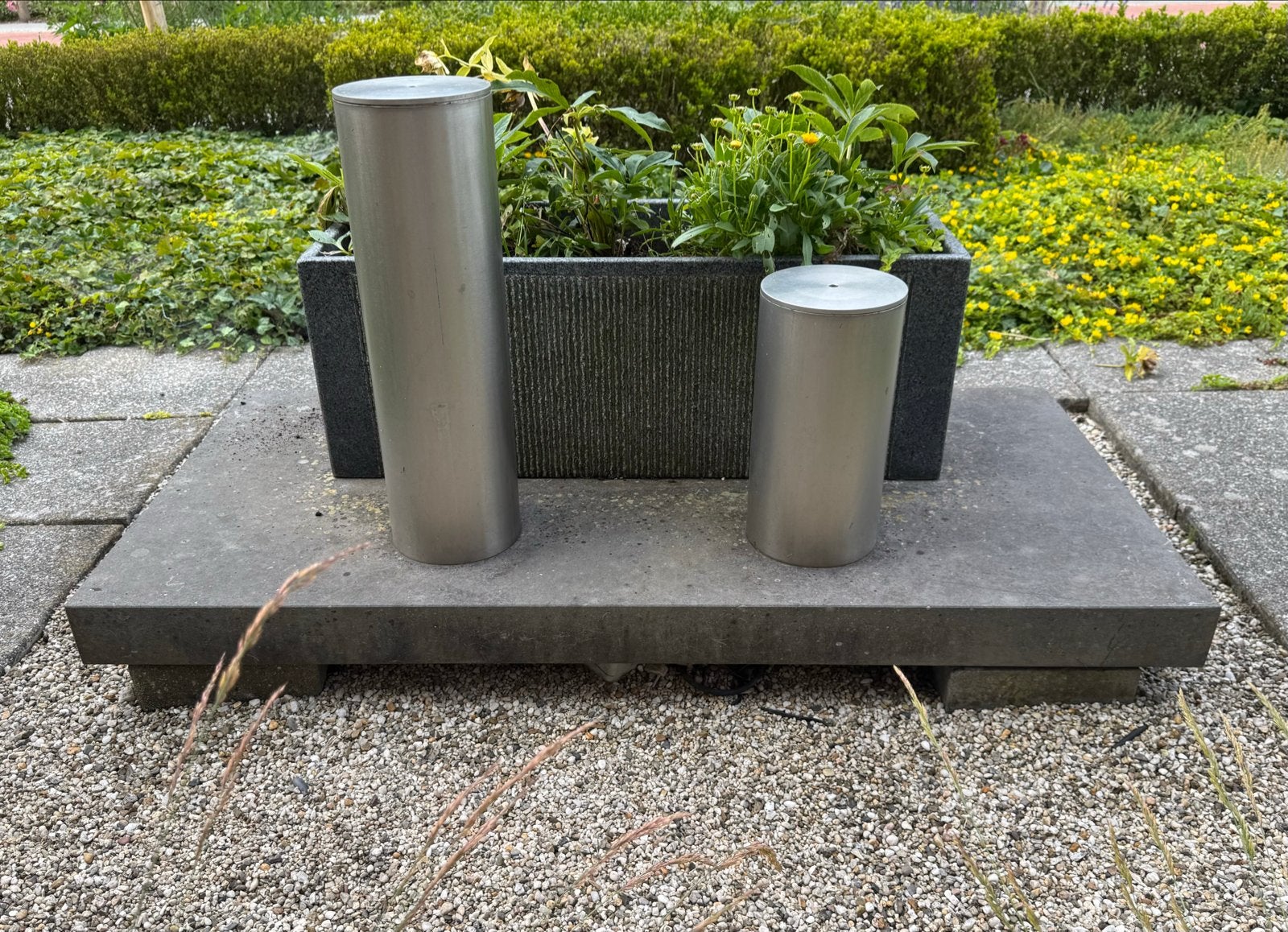 RVS en marmer waterornament met pomp, Tuin en Terras, Ophalen, Gebruikt, Rvs, Waterornament