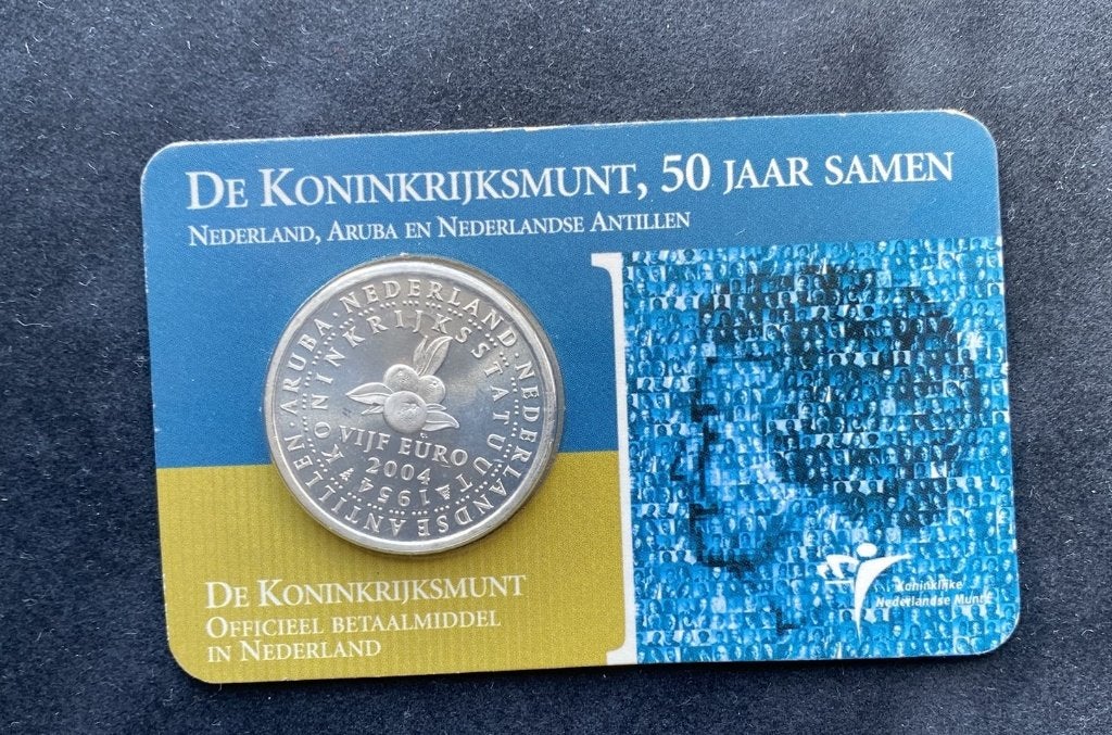 Zilveren 5 Euro 2004 - De Koninkrijksmunt 50 Jaar Samen coin, Koningin Beatrix, Zilver, Euro's, Ophalen of Verzenden