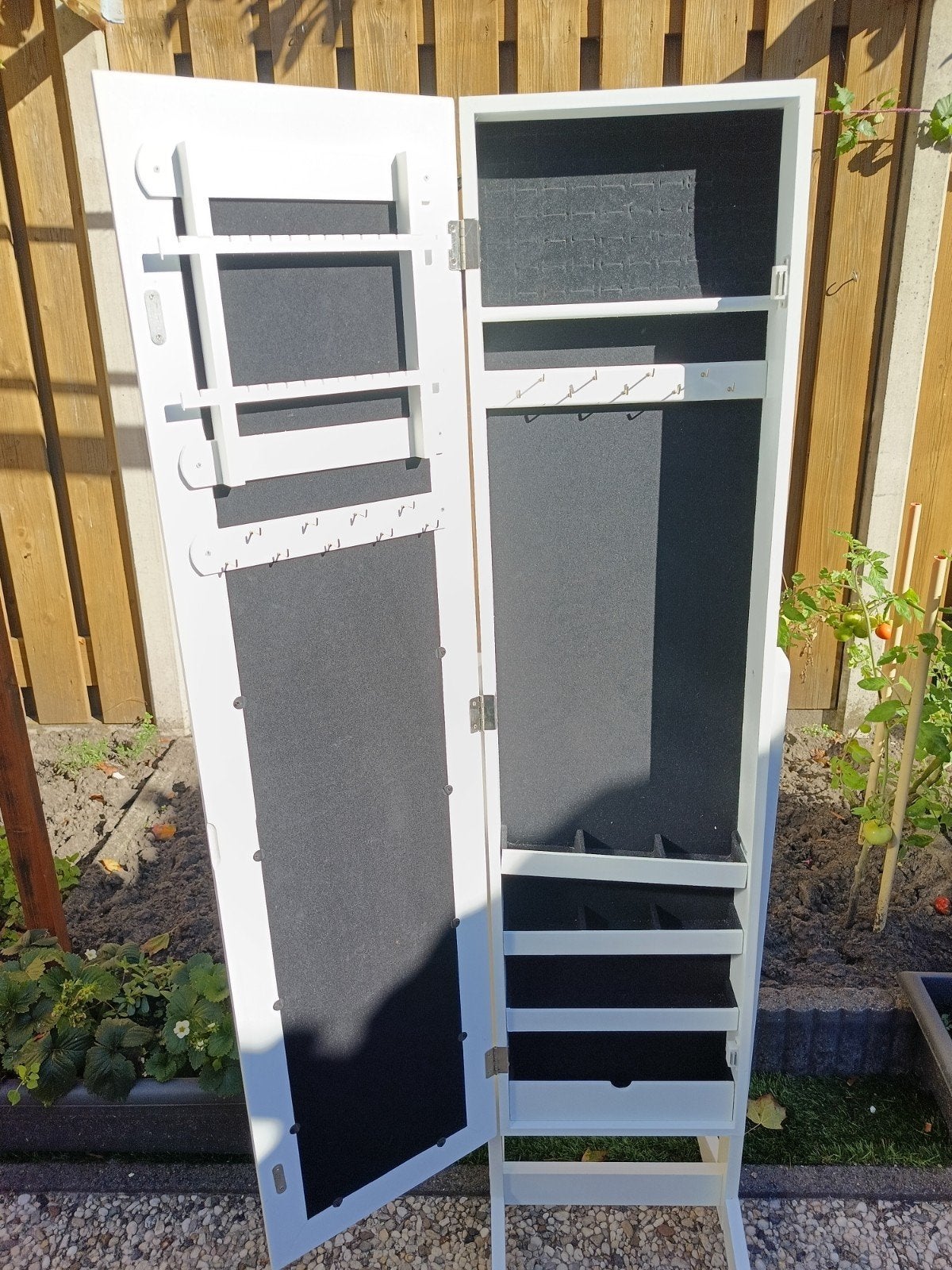 Witte sieradenkast met spiegel en opbergruimte, Ophalen, Minder dan 50 cm, Zo goed als nieuw, 150 tot 200 cm