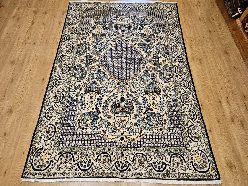 Handgeknoopt perzisch tapijt ghom met zijde 217x145, Info@SlatsAntiek.nl, Crème, 100 tot 150 cm, Perzisch