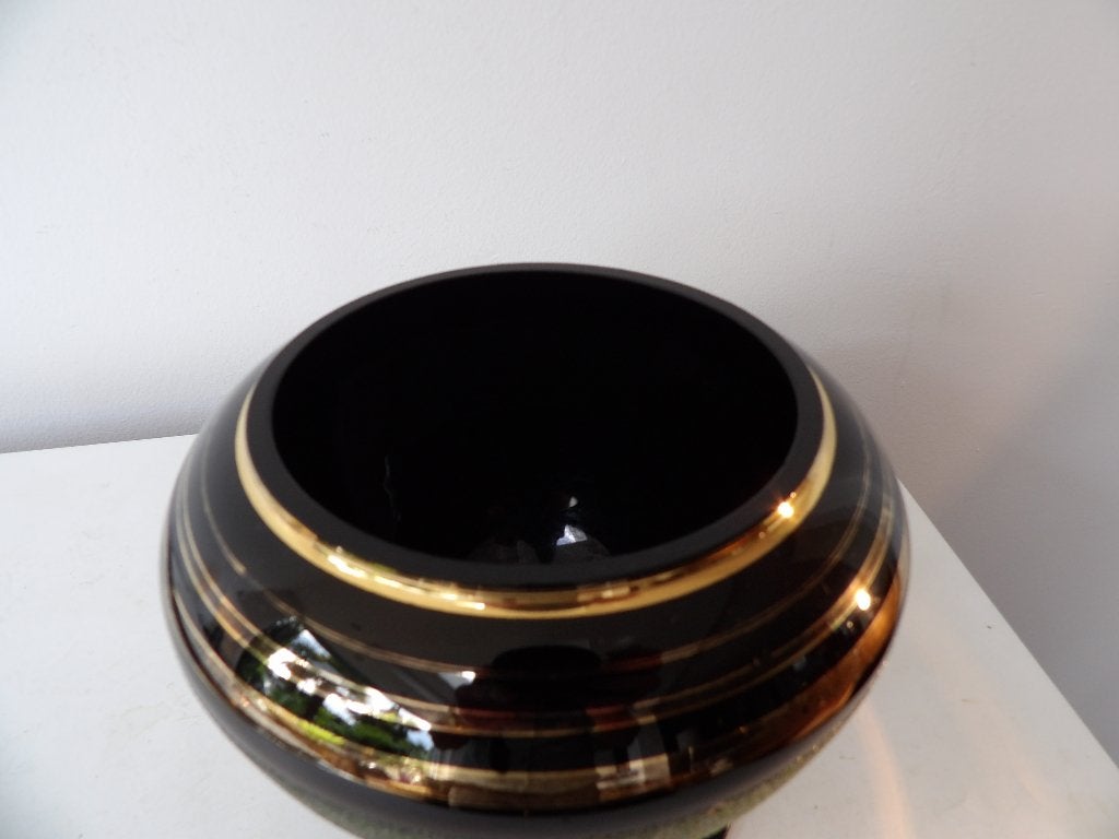 Art Deco Vaas op voet, Doyen Belgium, zwart opaline glas, Antiek en Kunst, Ophalen of Verzenden