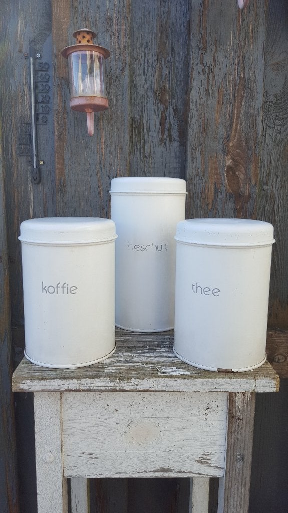 3x vintage Brabantia blik, voorraadbus, wit. 3A2, Tweedehands verkoop, Tweedehands verkoop, Gebruikt, Ophalen of Verzenden
