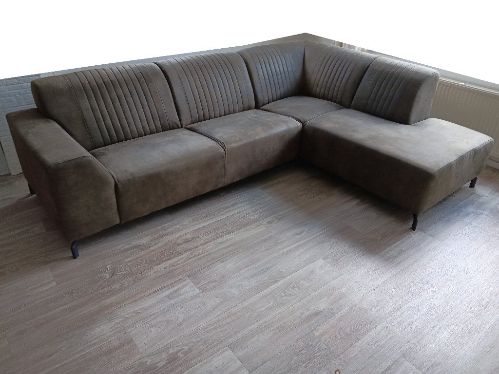 Grote bruine hoekbank / L-bank – comfortabel – 273x196 cm, Ophalen, 250 tot 300 cm, Gebruikt, Overige maten