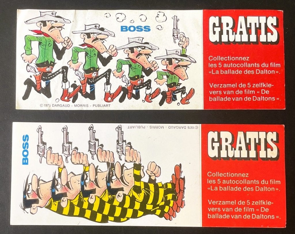Lucky Luke: De Daltons - 2 vintage stickers - NIEUW - 1978, Verzamelen, Verzenden, Overige figuren, Nieuw, Plaatje, Poster of Sticker