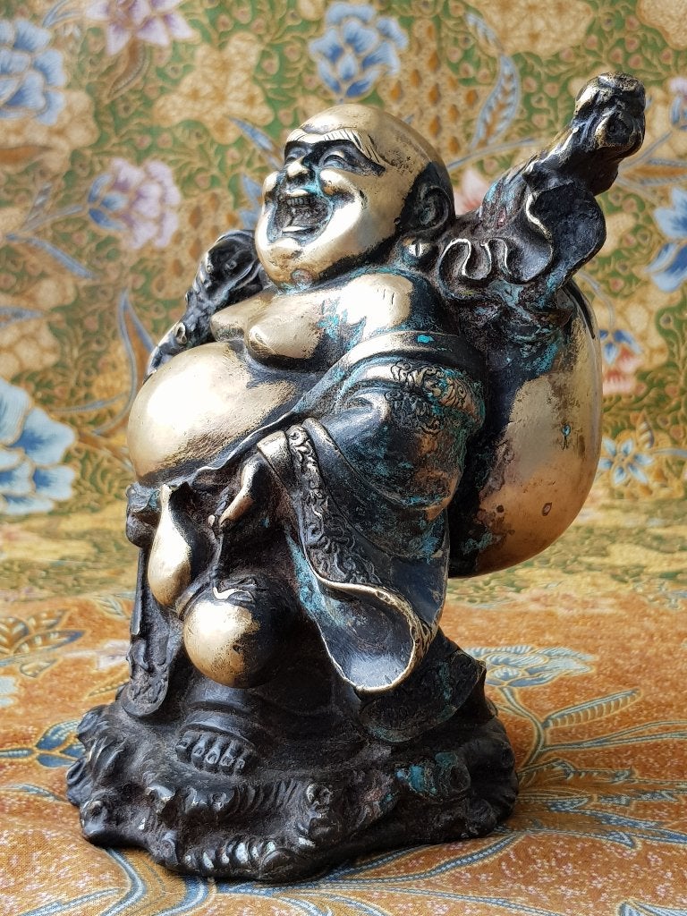 Prachtig zwaar antiek Chinees brons beeld van Boeddha 15,8cm, Handgemaakt, Ophalen of Verzenden, China, Brons