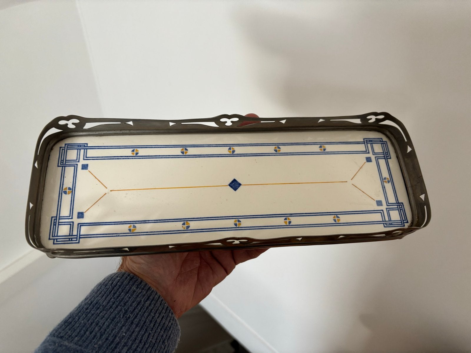Antieke Art Deco dienblad met keramische tegels, Ophalen of Verzenden