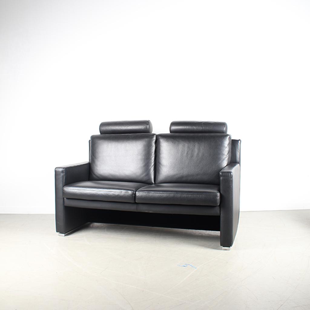 1x Leolux Timandra Bank 2-zits/148cm Leder – Zwart, Huis en Inrichting, Niet ingevuld, Niet ingevuld, Tweepersoons, Leer