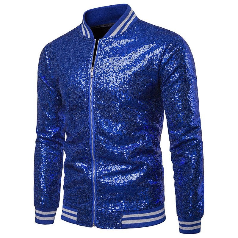 Heren blauwe glitter baseball jas / jack zomerjas glimmende, Verzenden, Nieuw, Overige maten, Blauw