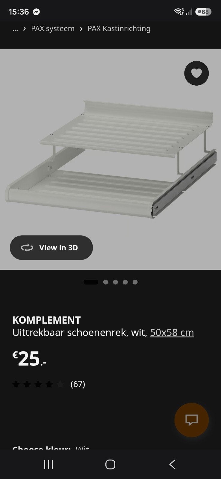 IKEA KOMPLEMENT Uittrekbaar schoenenrek wit 50x58 cm, Ophalen, Zo goed als nieuw