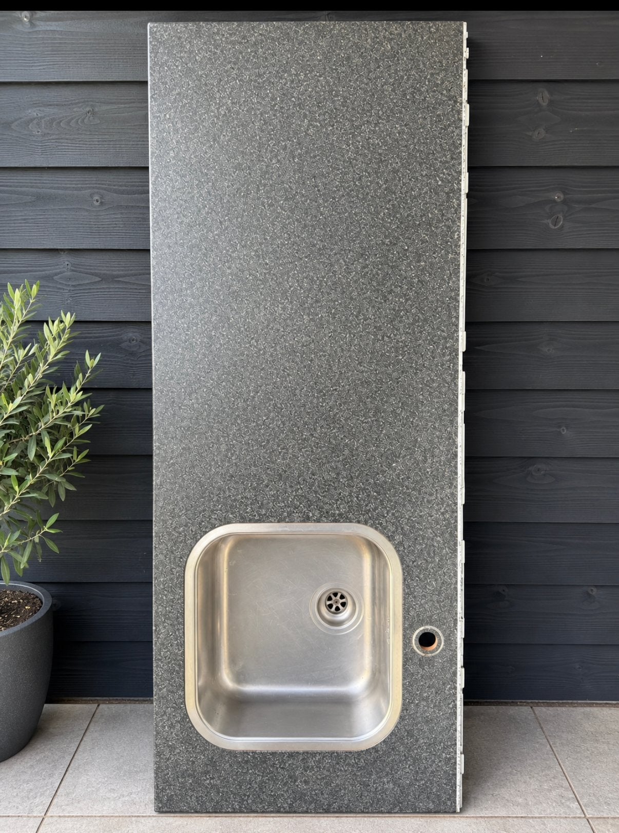 Robuust granieten aanrechtblad met RVS spoelbak 190x60, Ophalen, Steen/keramiek, Grijs, Overige typen