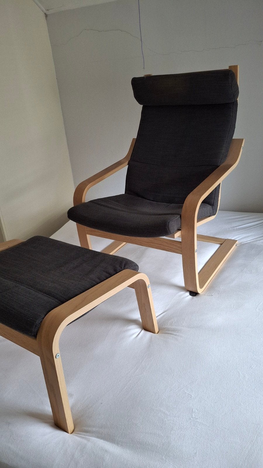 IKEA Poäng fauteuil met voetenbank - Zo goed als nieuw, Ophalen, 75 tot 100 cm, Stof, 50 tot 75 cm