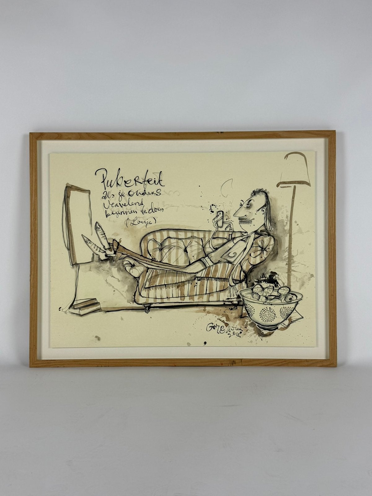 Guy Olivier – Puberteit – origineel werk 2014, Ophalen, Figuren, Papier/karton, Achter glas