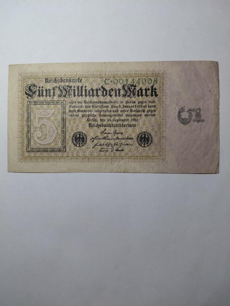 Duitse 5 miljarden mark 1923, Postzegels en Munten, Bankbiljetten | Europa | Niet-Eurobiljetten, Ophalen of Verzenden, Duitsland