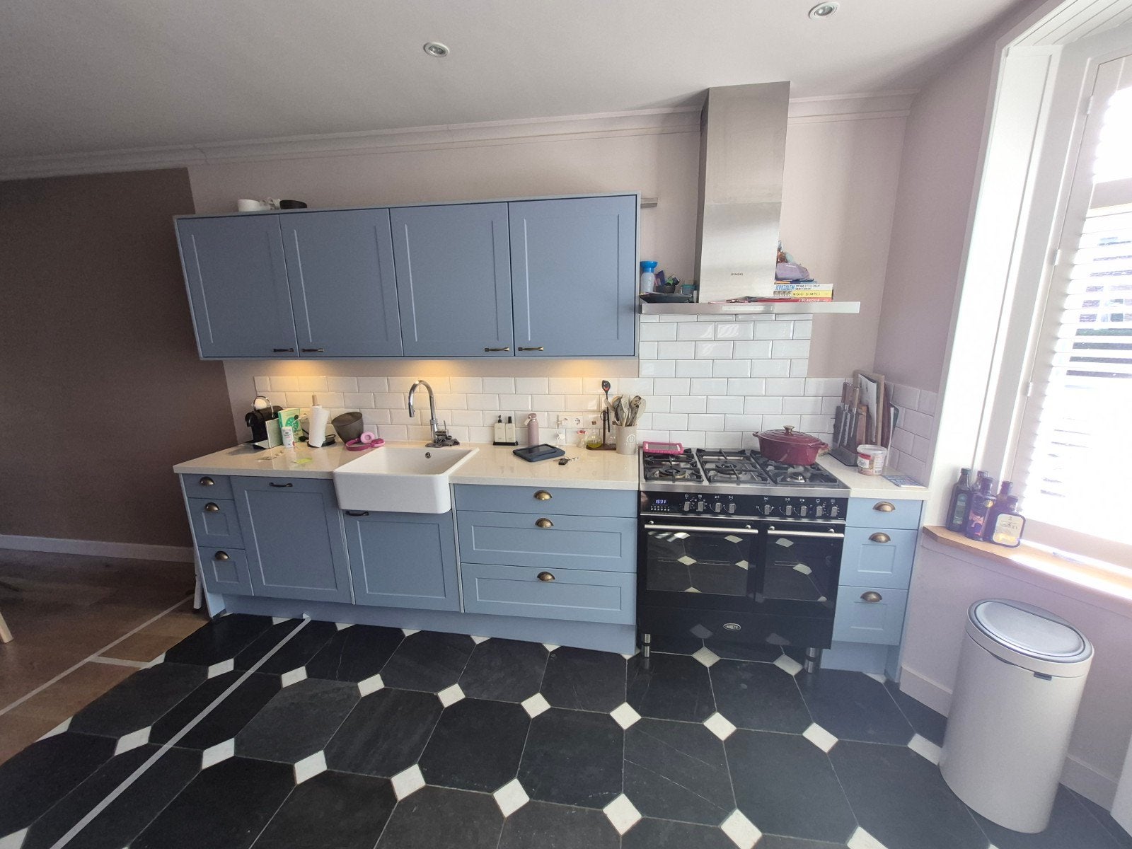 Complete keuken met inbouwapparatuur (6 jaar oud), Ophalen, Blauw, Dubbelwandige keuken, Composiet