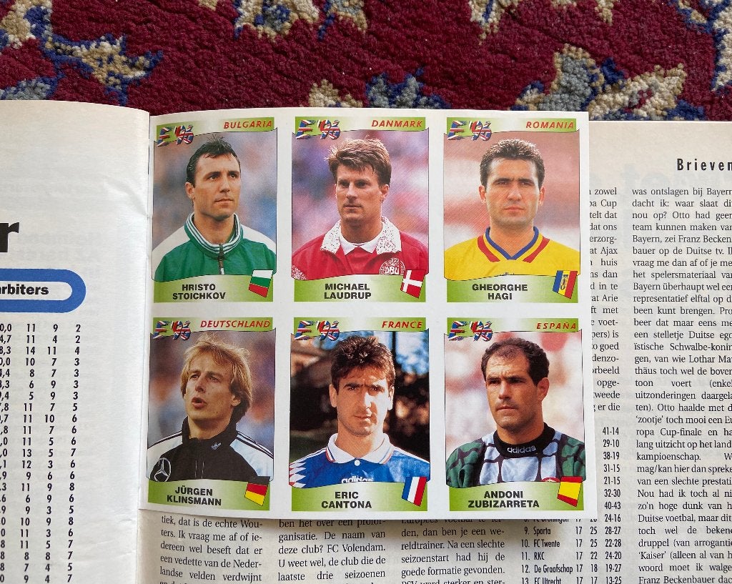 Panini Euro 96 - sheet in VI - Hagi - Cantona - Baggio, Ophalen of Verzenden, Zo goed als nieuw, Meerdere stickers