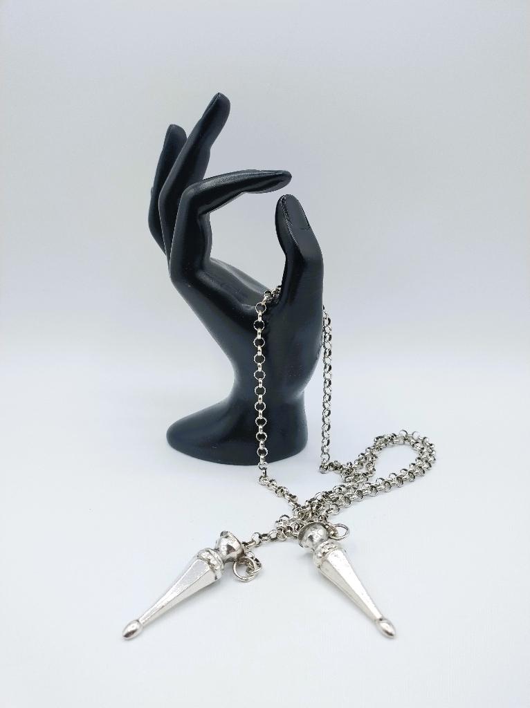 Zilveren jasseronketting met breipendoppen, van der Meulen,, Sieraden, Tassen en Uiterlijk, Antieke sieraden, Verzenden, Zilver