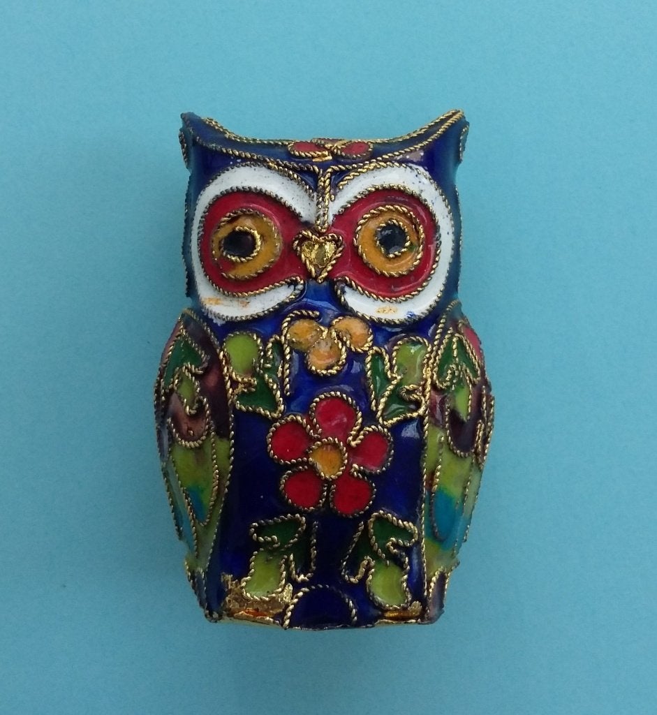 20 ste eeuw Cloisonne Emaille Beeld Wijze Uil Uiltje China, Antiek en Kunst, Ophalen of Verzenden, China, Meerkleurig, Metaal
