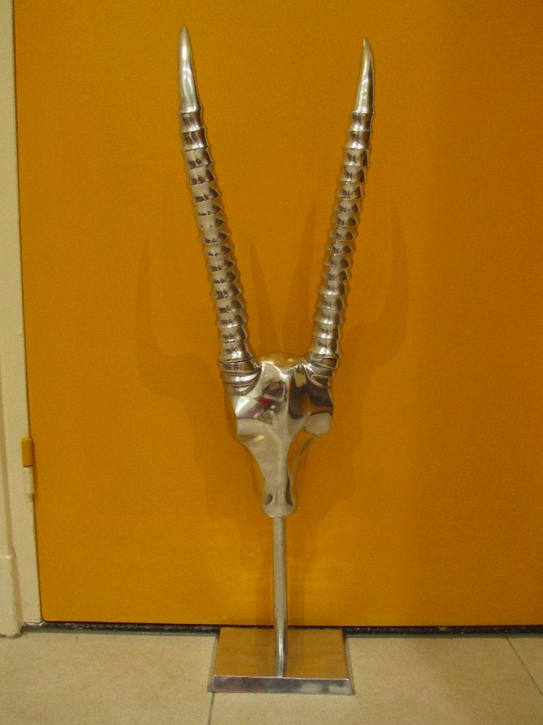 Gewei met kop aluminium, Antiek en Kunst, Curiosa en Brocante, Ophalen of Verzenden