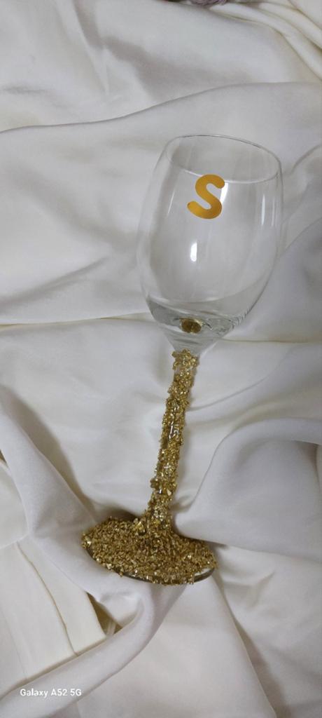 Gepersonaliseerd wijnglas met gouden glitter Met  je letter, Ophalen of Verzenden