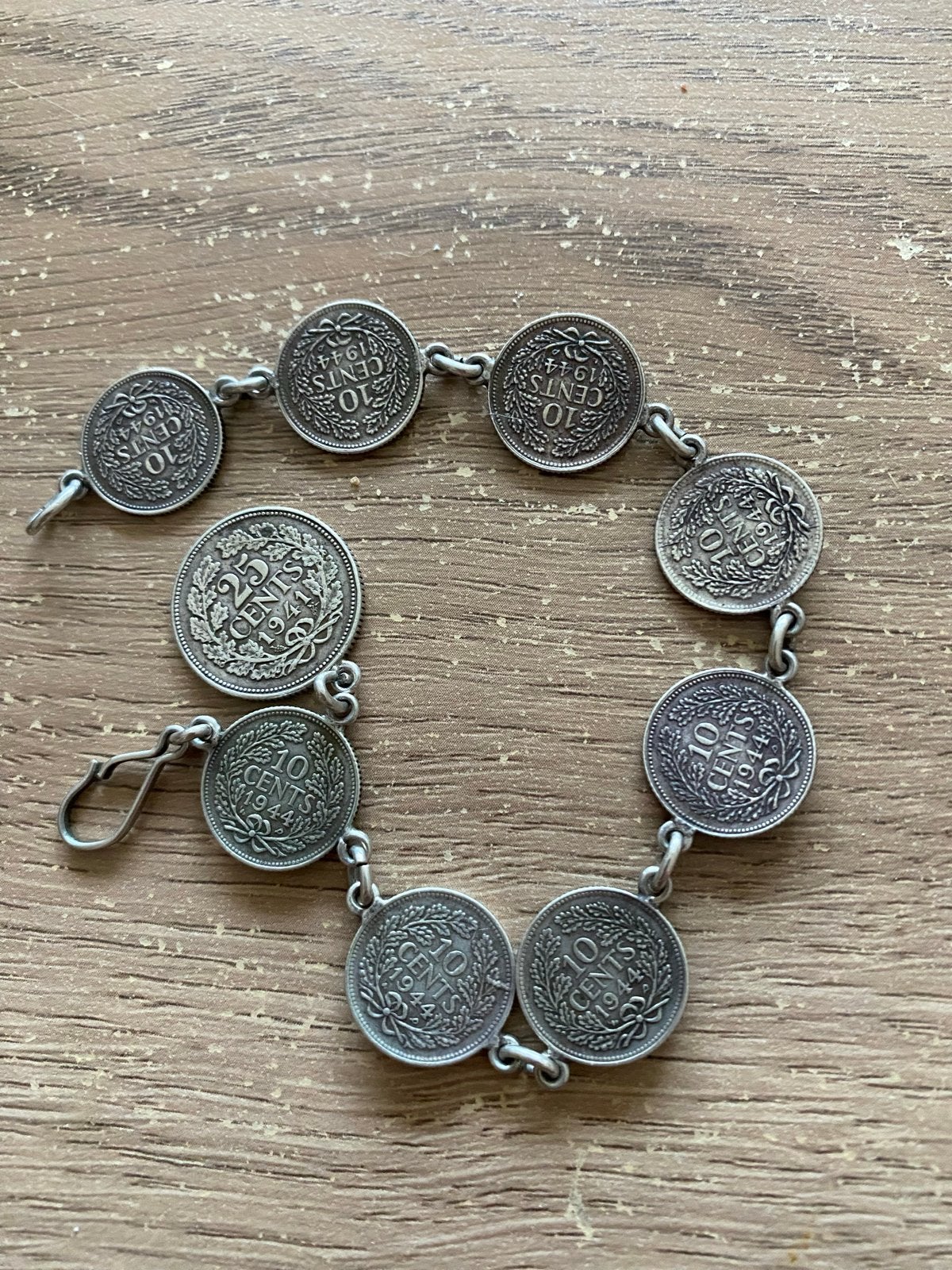 Vintage muntarmband - Zilveren munten uit 1941-1944, Ophalen of Verzenden, Gebruikt, Zilver