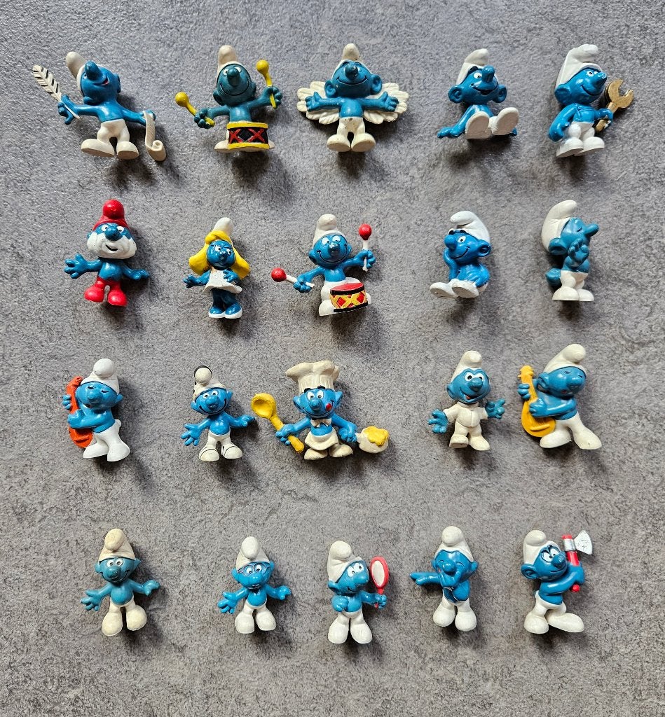 twintig oude smurfen o.a. BP, Ophalen of Verzenden, Gebruikt, Verschillende Smurfen, Poppetje, Figuurtje of Knuffel