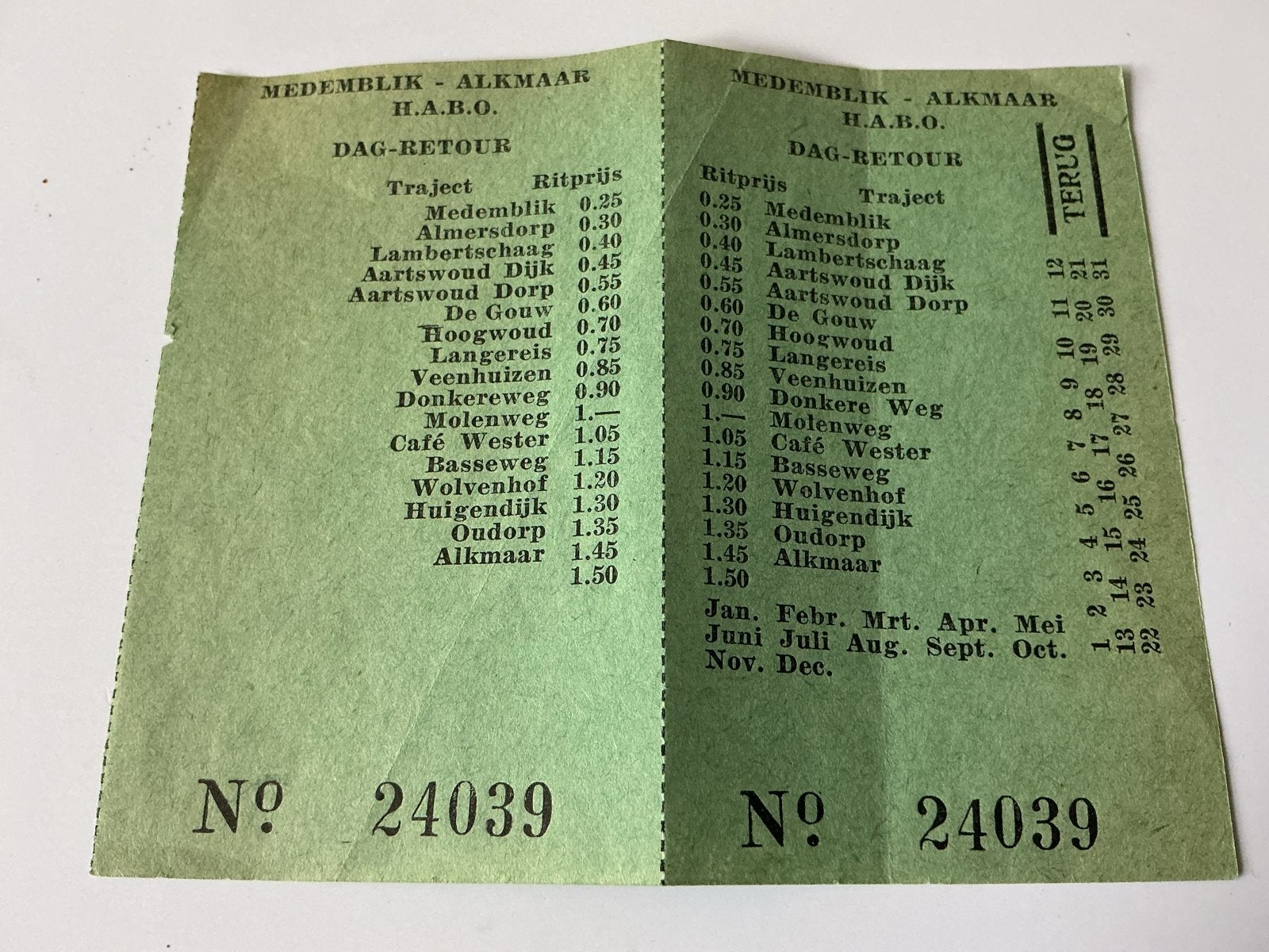 Historisch buskaartje Medemblik - Alkmaar H.A.B.O., Verzenden, Gebruikt, Overige typen