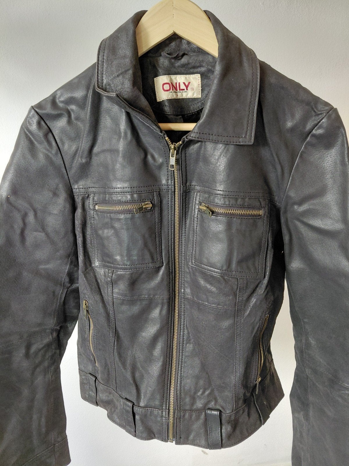 Comfortabel leren jasje van Only, Ophalen, Only, Zwart, Maat 42/44 (L)