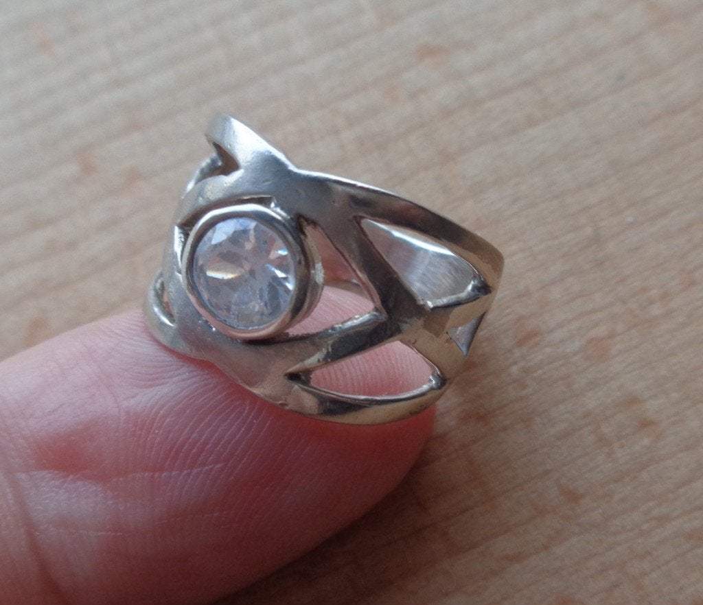 zilveren open ring met heldere steen [789], Verzenden, Dame, Zilver, Zilver