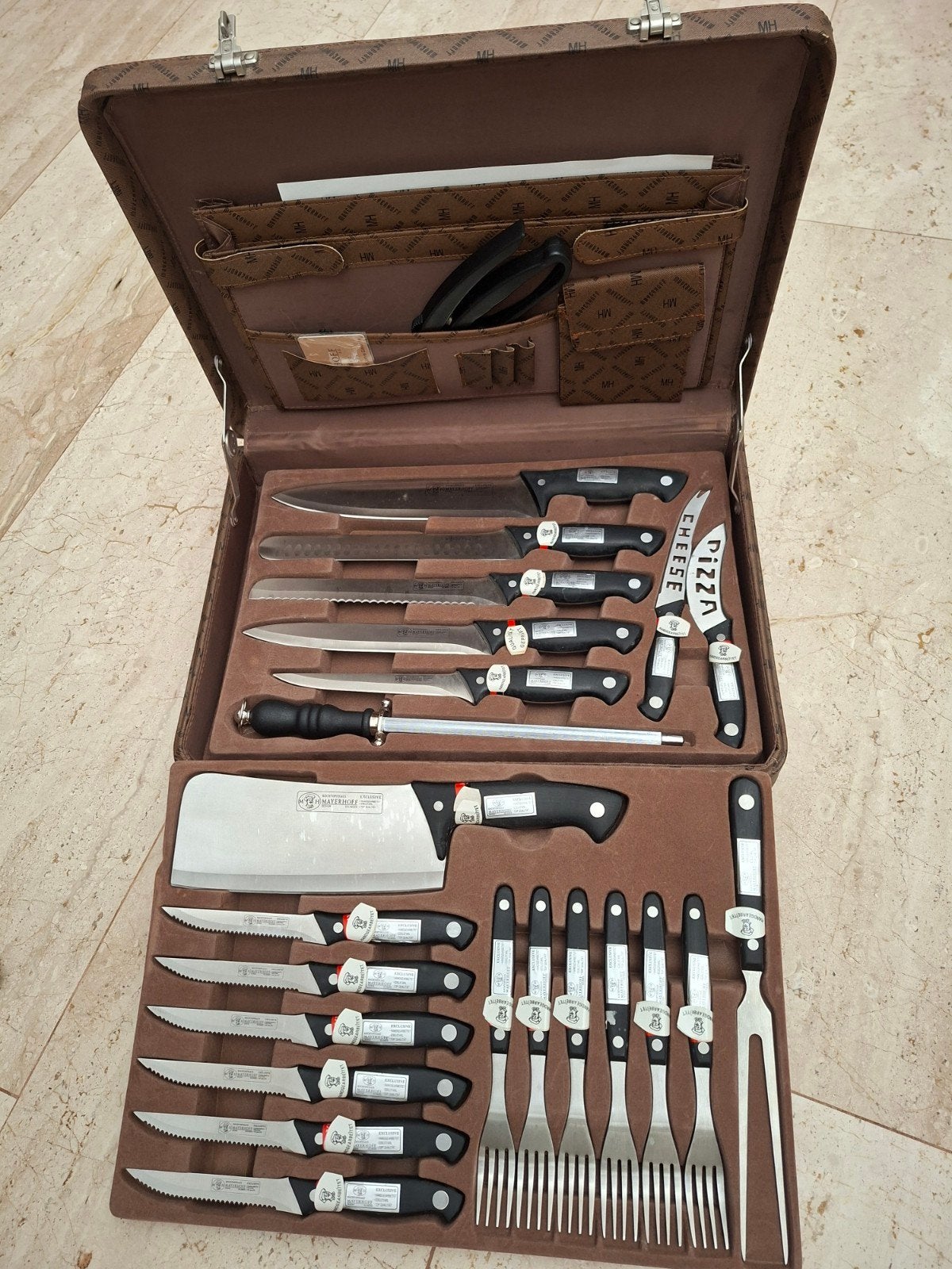 Vintage luxe Mayerhoff Messenset in Koffer - 24-delig, R, Bestekset, Nieuw, Ophalen of Verzenden, Rvs of Chroom