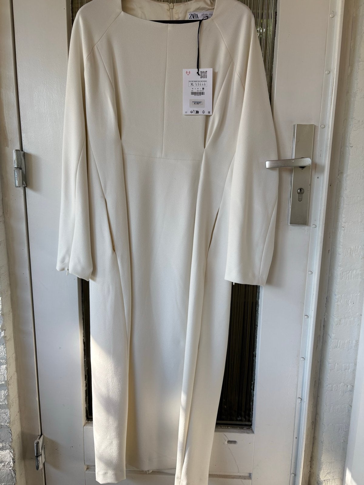 Zara Limited Edition Midi-jurk met plooien - Gebroken Wit, Verzenden, Wit, Maat 46/48 (XL) of groter, Nieuw