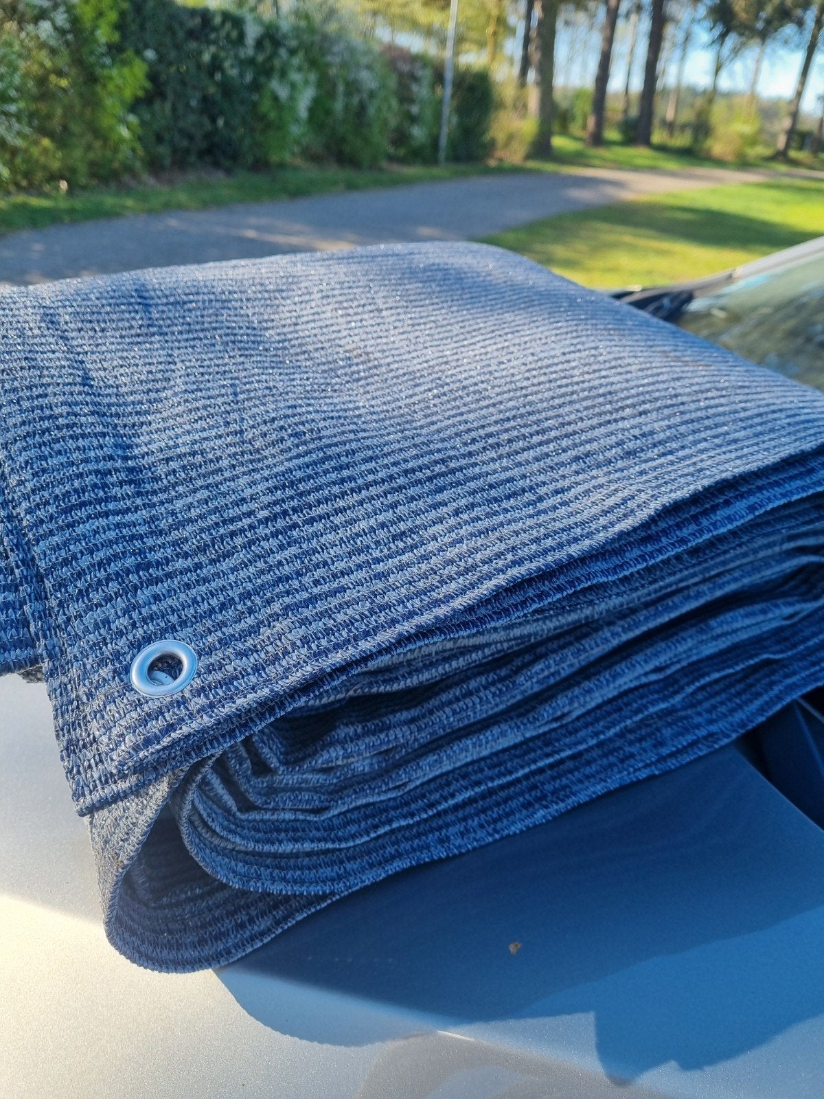 Blauw tenttapijt met ringen maat 6x 2.50, Ophalen of Verzenden, Gebruikt