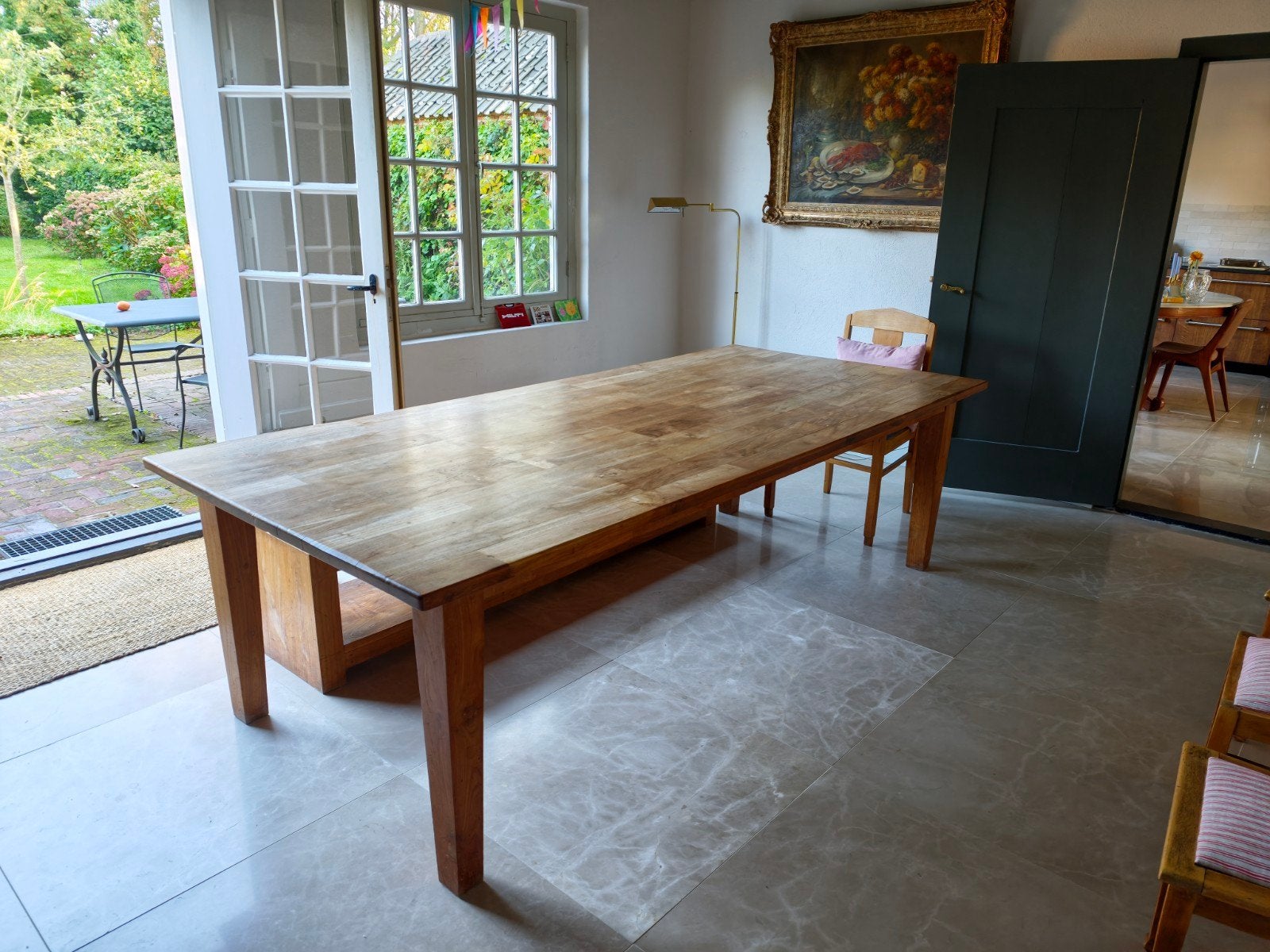 grote eettafel met bankje, Ophalen, Gebruikt, 100 tot 150 cm, Teakhout