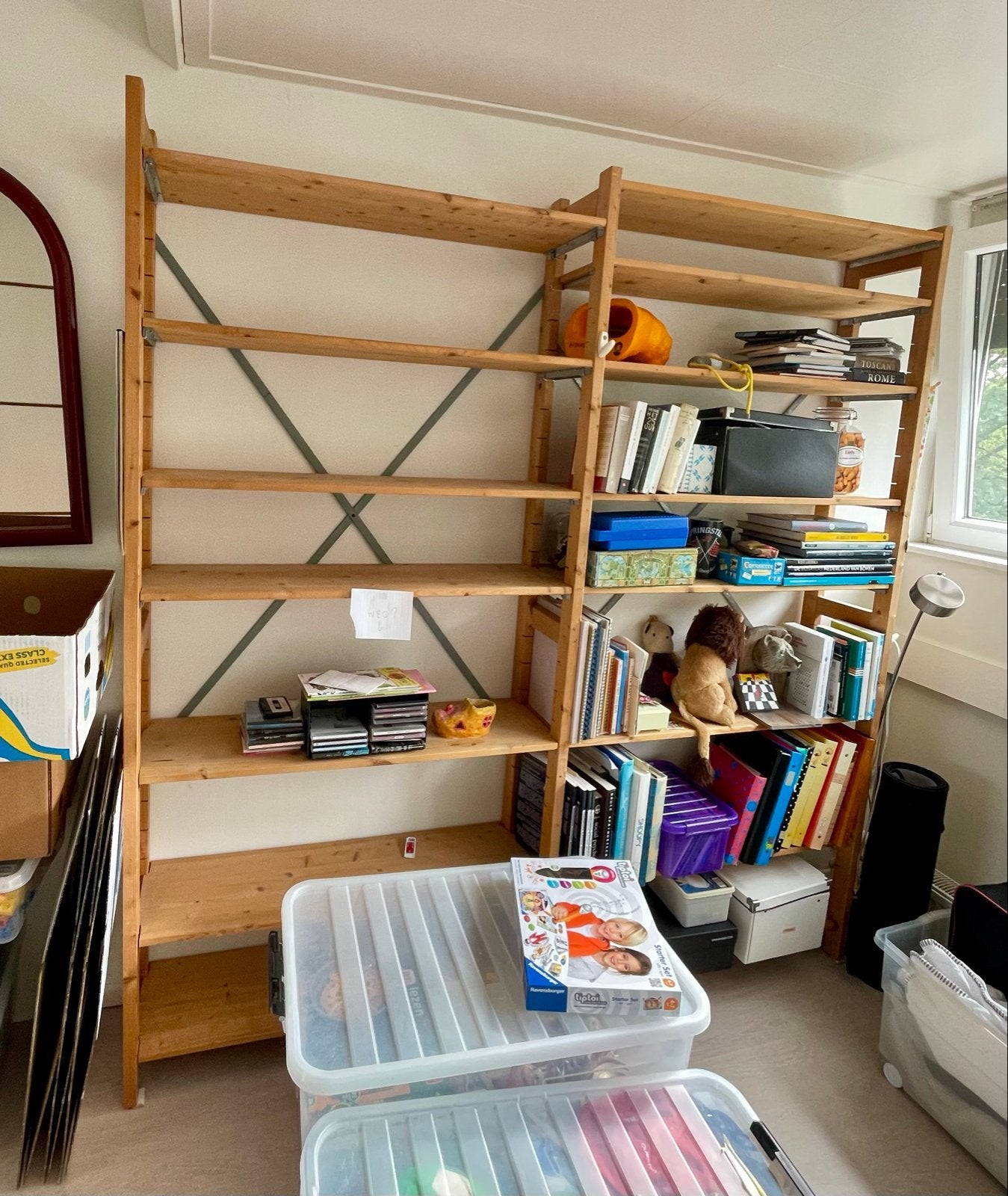 Houten stellingkasten (massief) met verstelbare planken, Ophalen, Met plank(en), Gebruikt, 100 tot 150 cm