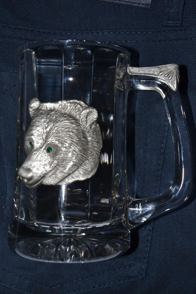 zwaar kristallen bierpul met berenkop., Ophalen of Verzenden