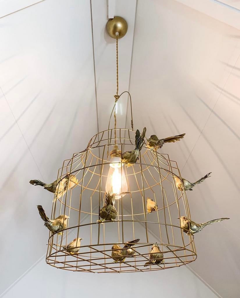 Dutch Dlight - Gouden Vogelkooi Hanglamp, Ophalen, Zo goed als nieuw, Metaal, Minder dan 50 cm