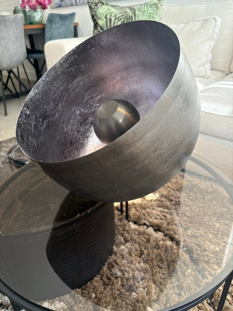 Industriële, sfeerlamp / tafellamp in messinglook., Ophalen, 38 cm, Kare, E27 (groot)