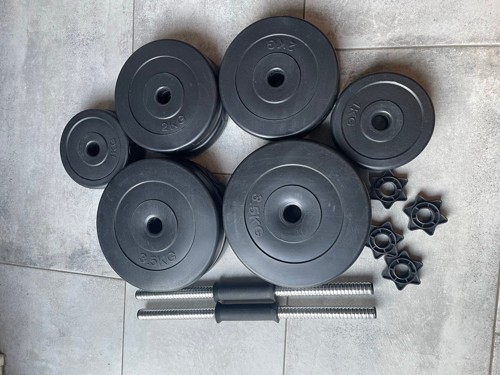 Halterset met verstelbare gewichten (2 halters), Sport en Fitness, Ophalen, Gebruikt, Armen, Halterset