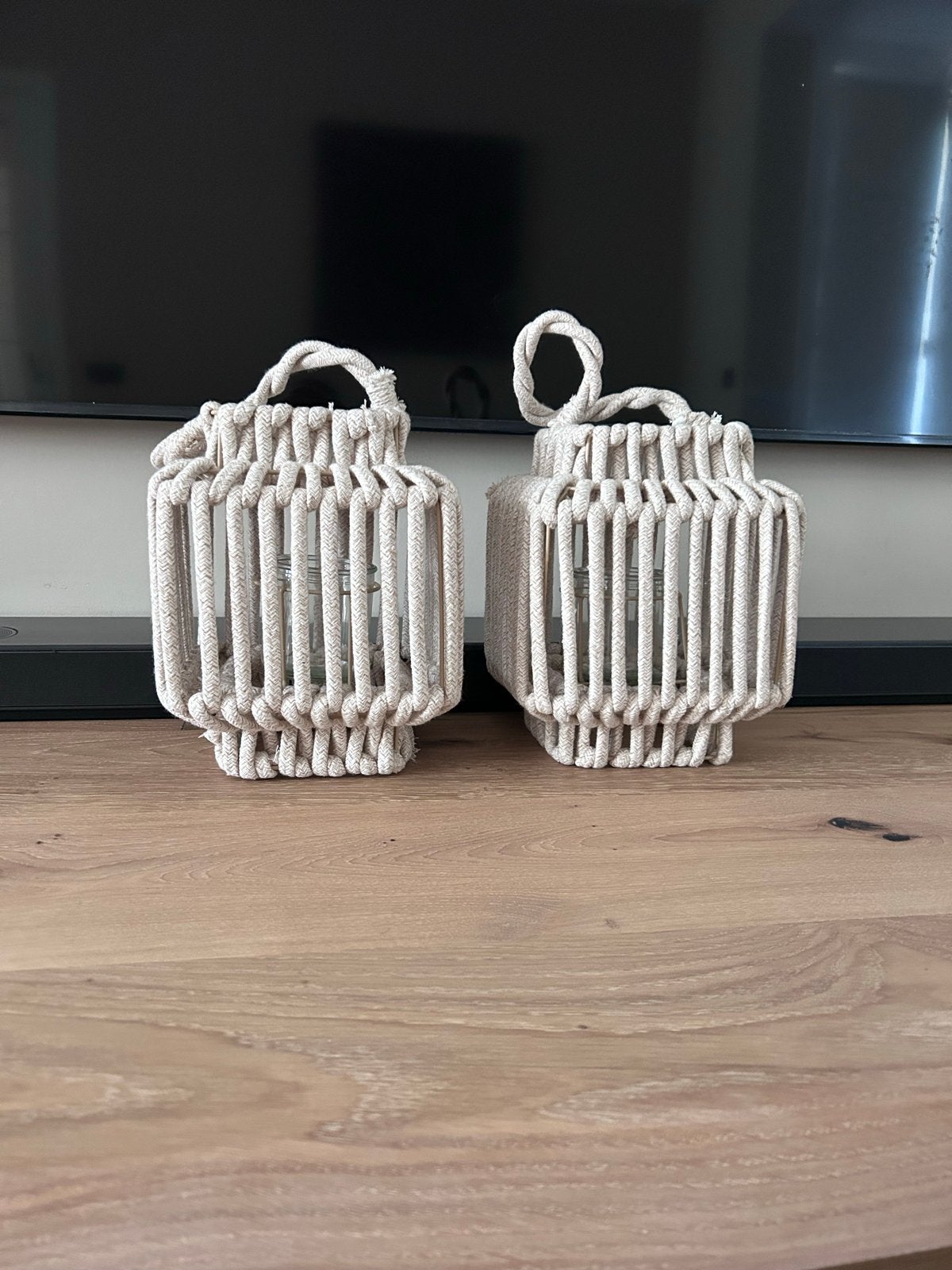 Set van 2 Macramé Lantaarns - 18x24 cm, Ophalen, Beige, Boho, Nieuw