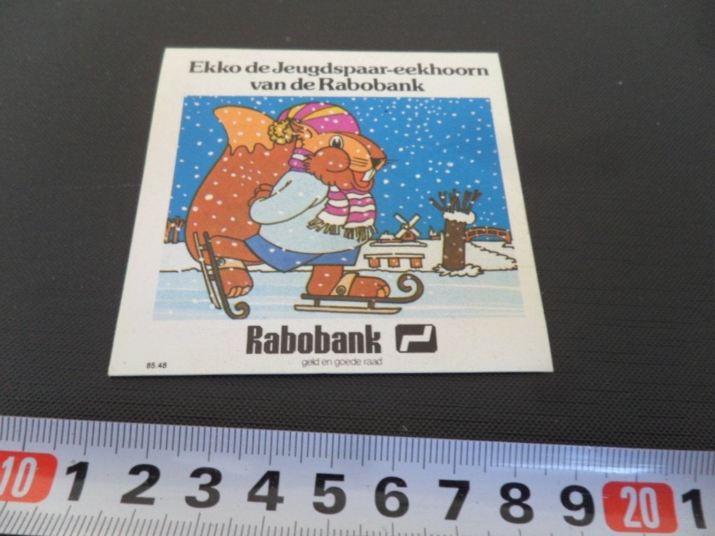 sticker rabobank strip ekko jeugdspaar eekhoorn schaatsen *, Ophalen, Zo goed als nieuw