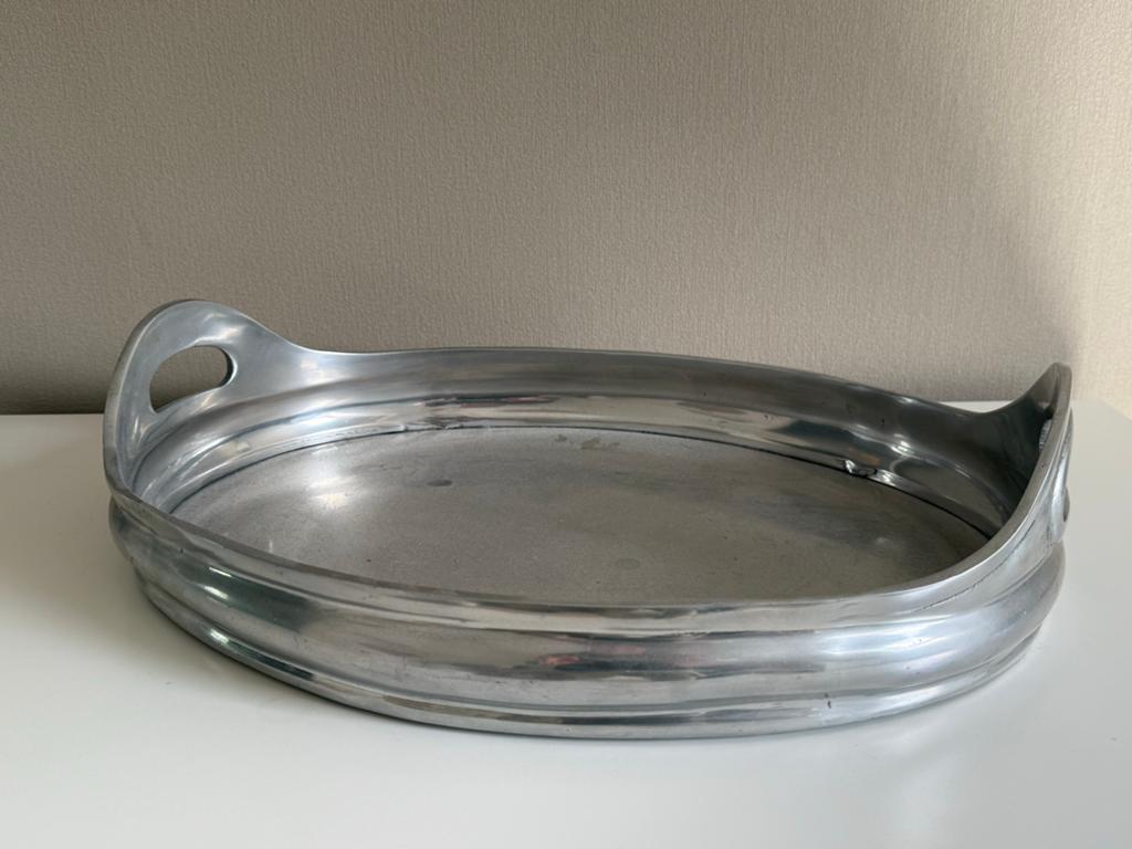 Ovale metalen schaal/dienblad, Huis en Inrichting, Woonaccessoires | Dienbladen, Gebruikt, Metaal, Ovaal, Ophalen