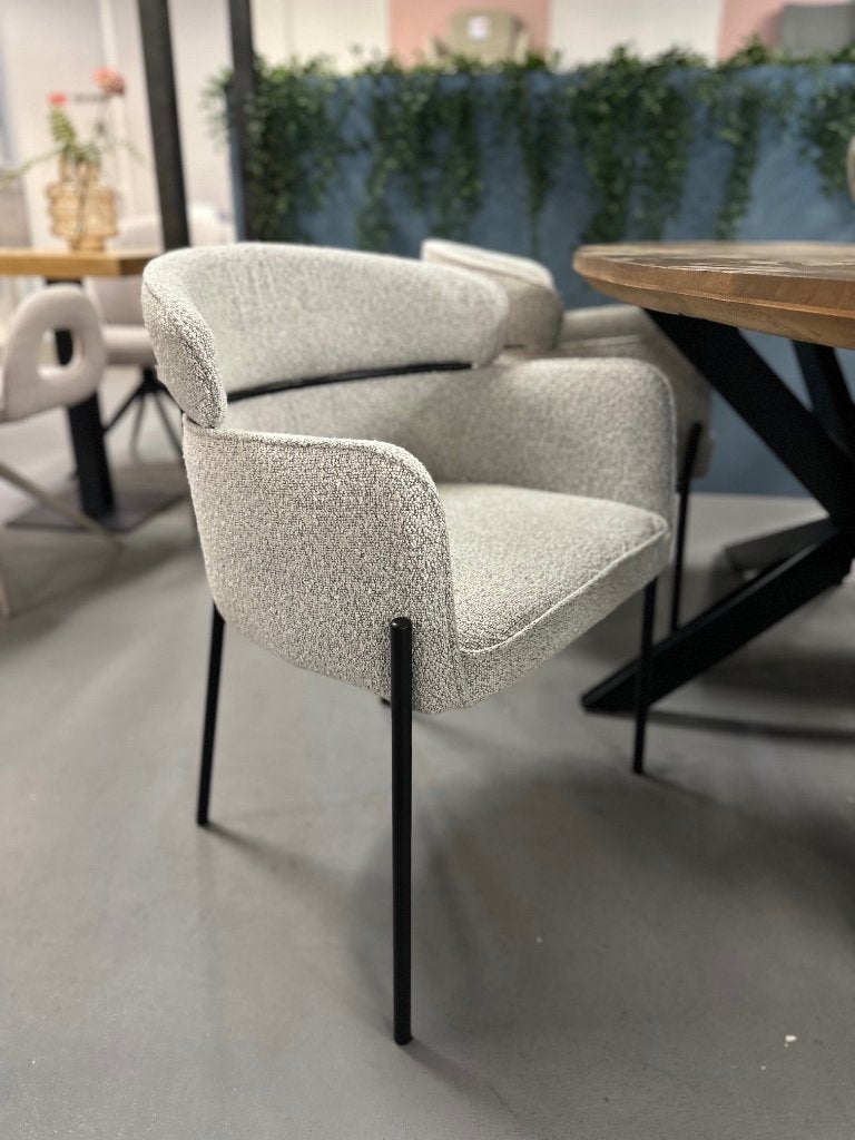 4x stoel beige - 4x eetkamerstoel beige boucle - stoelen, Ophalen, Bruin, Nieuw, Stof