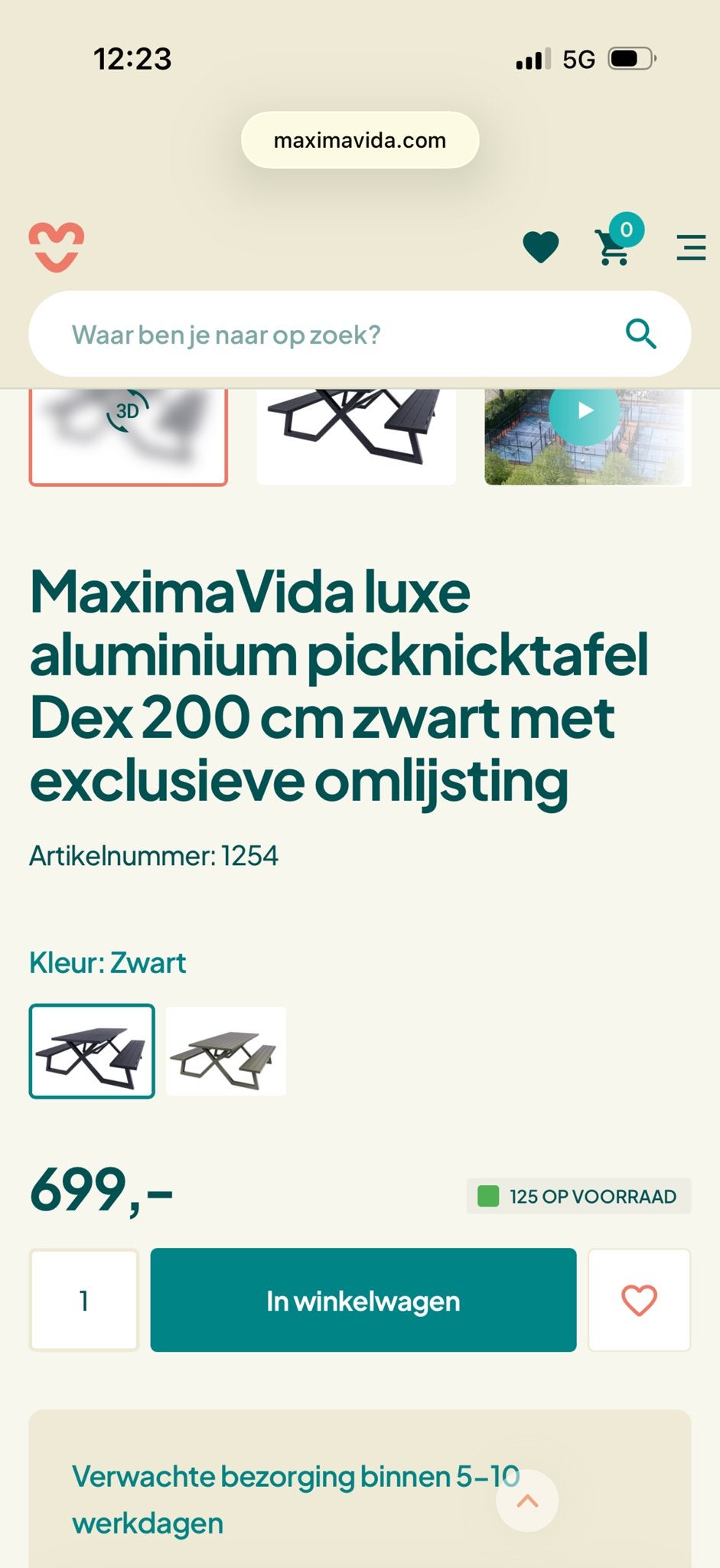MaximaVida luxe aluminium picknicktafel Dex 200 cm zwart, Ophalen, Nieuw, Rechthoekig, Aluminium