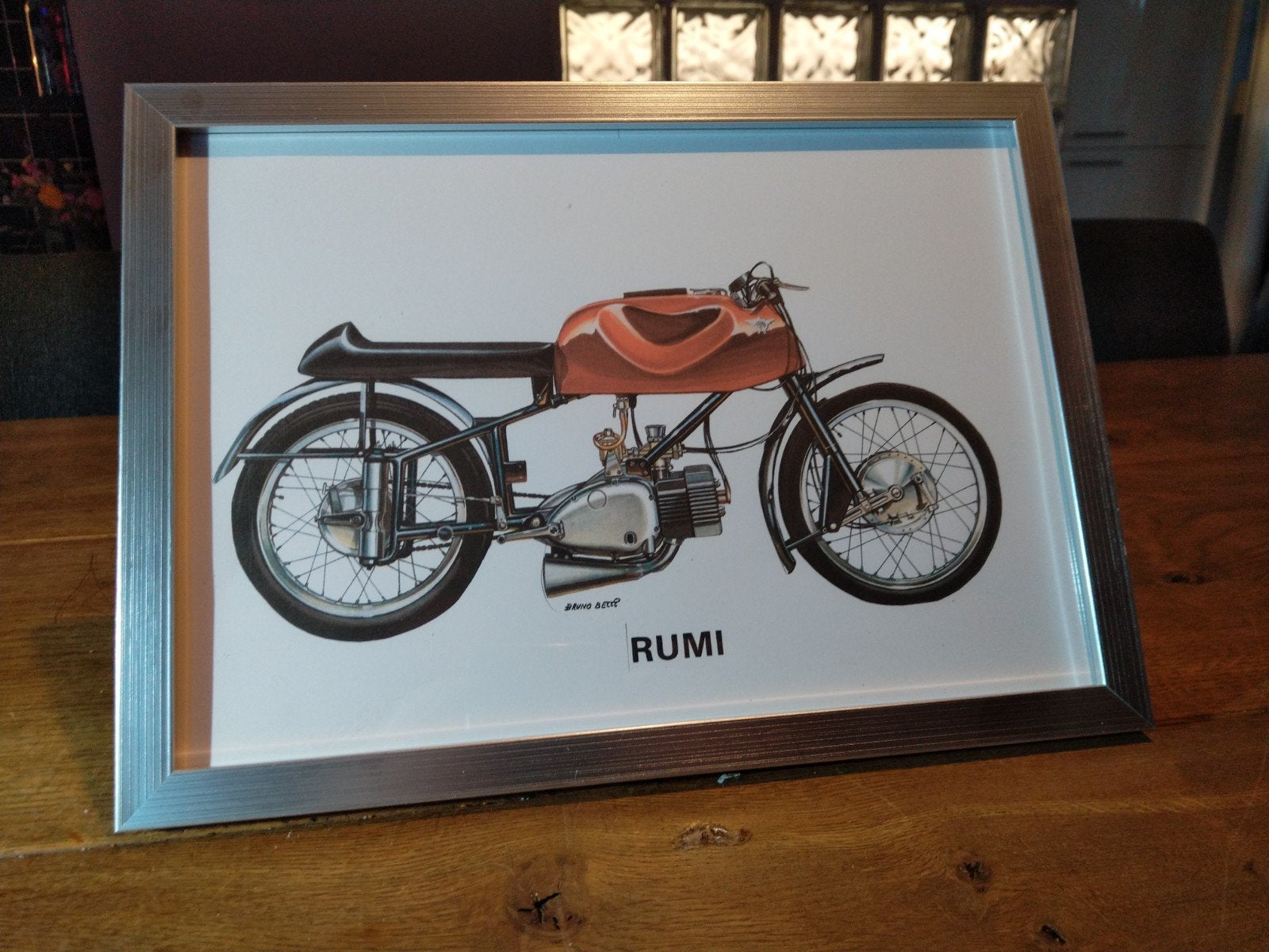 Poster Rumi 125cc Competitie Racer 1951, Ophalen of Verzenden, Auto's