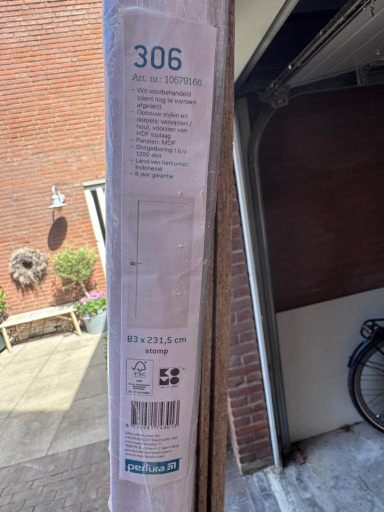 Nieuwe Binnendeur - Wit voorbehandeld, 83x231.5 cm, Ophalen, 80 tot 100 cm, 215 cm of meer, Binnendeur