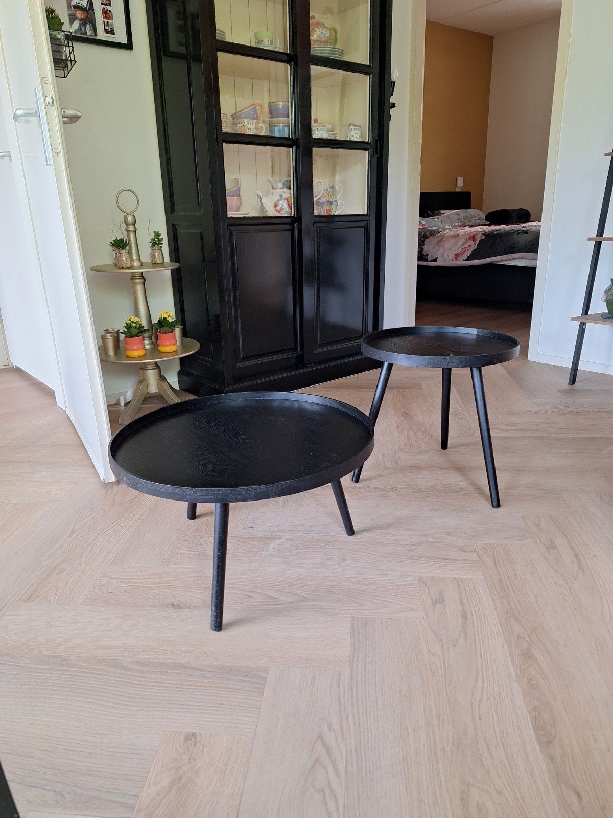 Set van 2 Woood zwarte salontafels , rond, 45 tot 60 cm, Minder dan 55 cm, Gebruikt, Modern, Industrieel