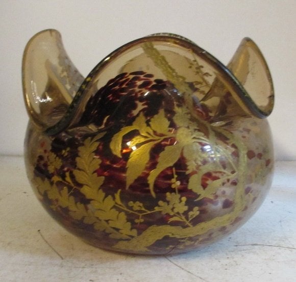 supergrote Legras vaas papillon glas goud emaille 40, Ophalen of Verzenden
