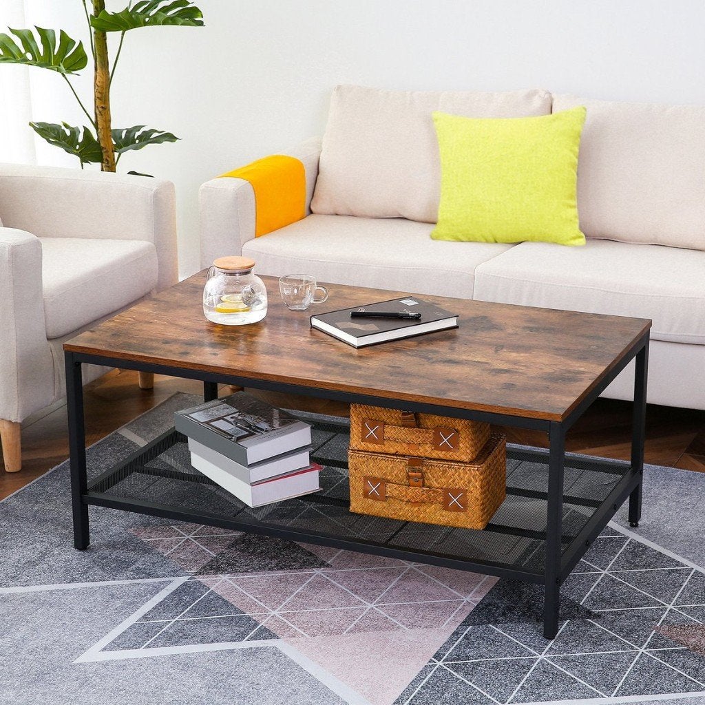 Foto 9 van Salontafel-Bijzettafel met roosterplank-105x60x45 cm-Bruin