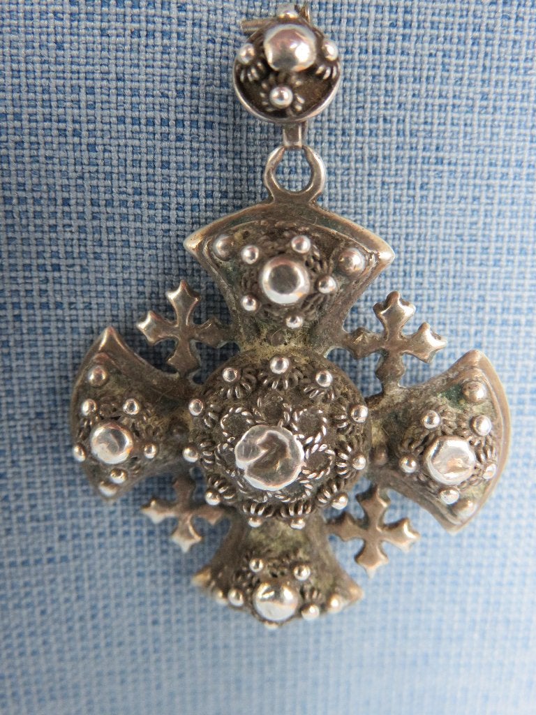 Antiek Jeruzalem kruisje in zilver – ca. 1900, Ophalen of Verzenden, Zilver, Hanger