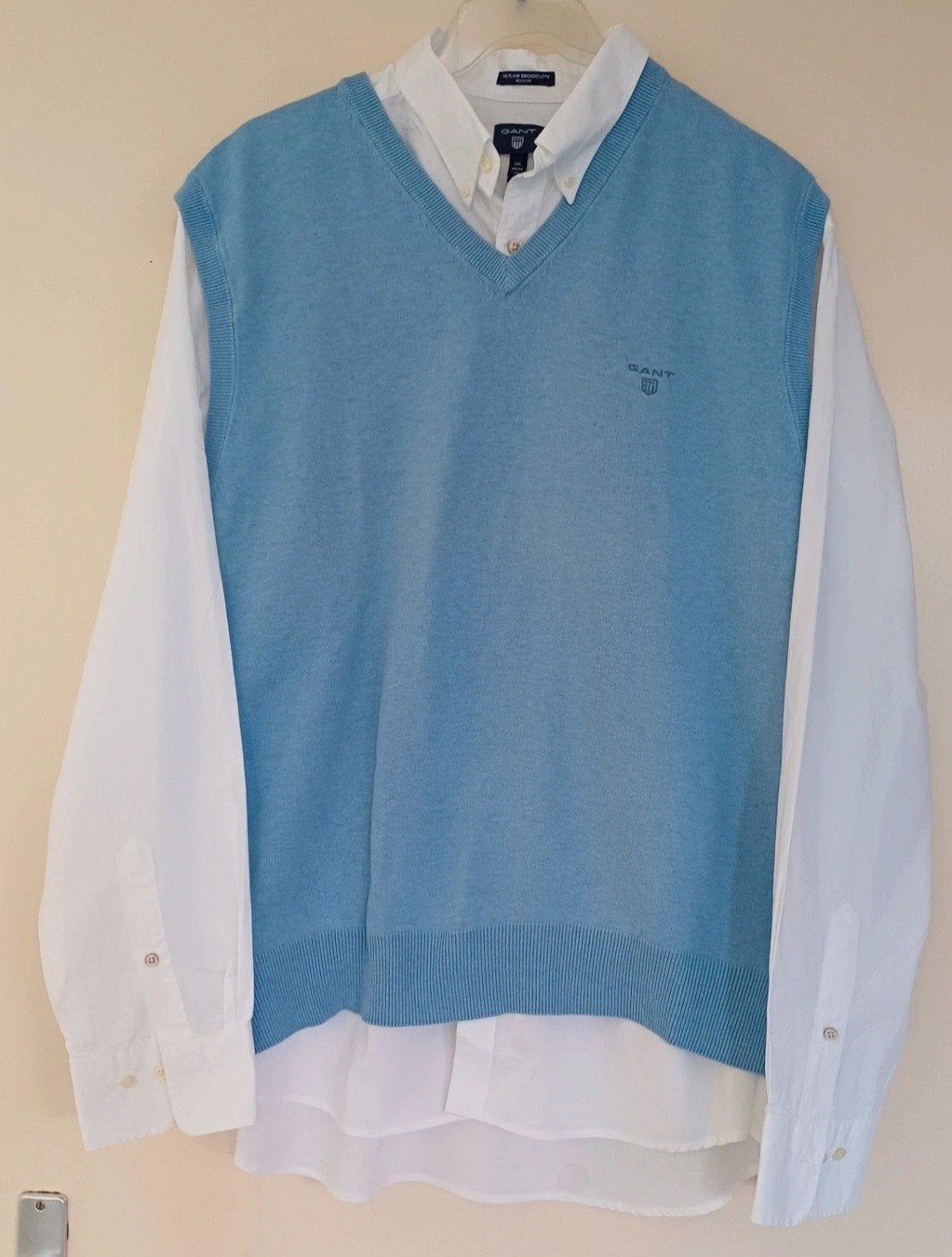 Gant set: overhemd en trui, maat 2XL, Wit, Ophalen of Verzenden, Zo goed als nieuw, Overige halswijdtes