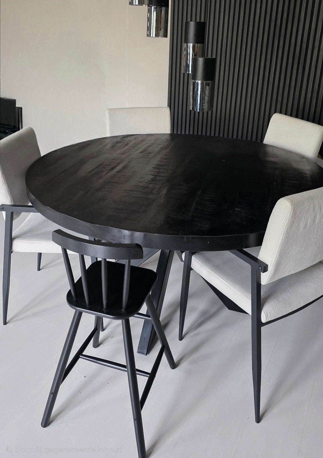 Mango houten eettafel + 4 stoelen, Huis en Inrichting, 150 tot 200 cm, Rond, Zo goed als nieuw, Vijf personen of meer